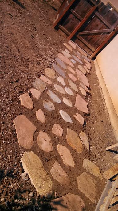 An image shows stone pavers in Fullerton.